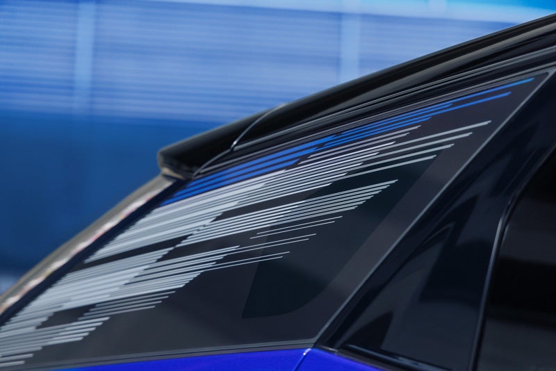 Close-up of the Modern Pattern on the 2026 OPTIQ-V Rear Quarter Glass | Sarant Cadillac in Farmingdale NY